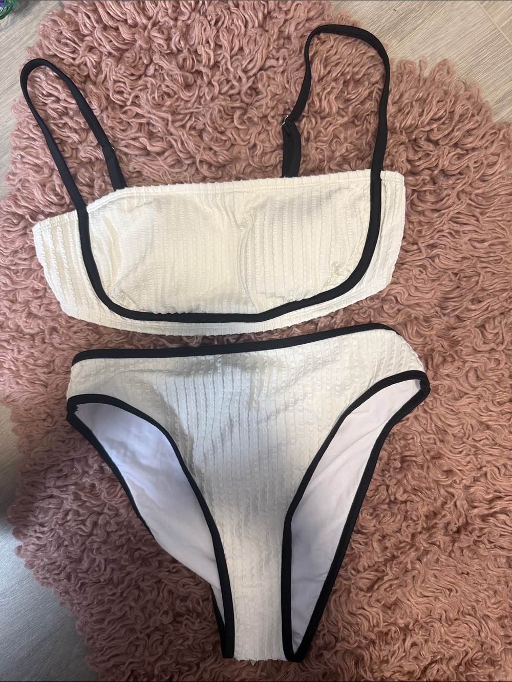 Cupshe White Textured high waist Bikini with Black Trim